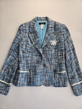 Central Park Blue Tweed Vintage Women's Blazer Jacket Size 6 - NEW